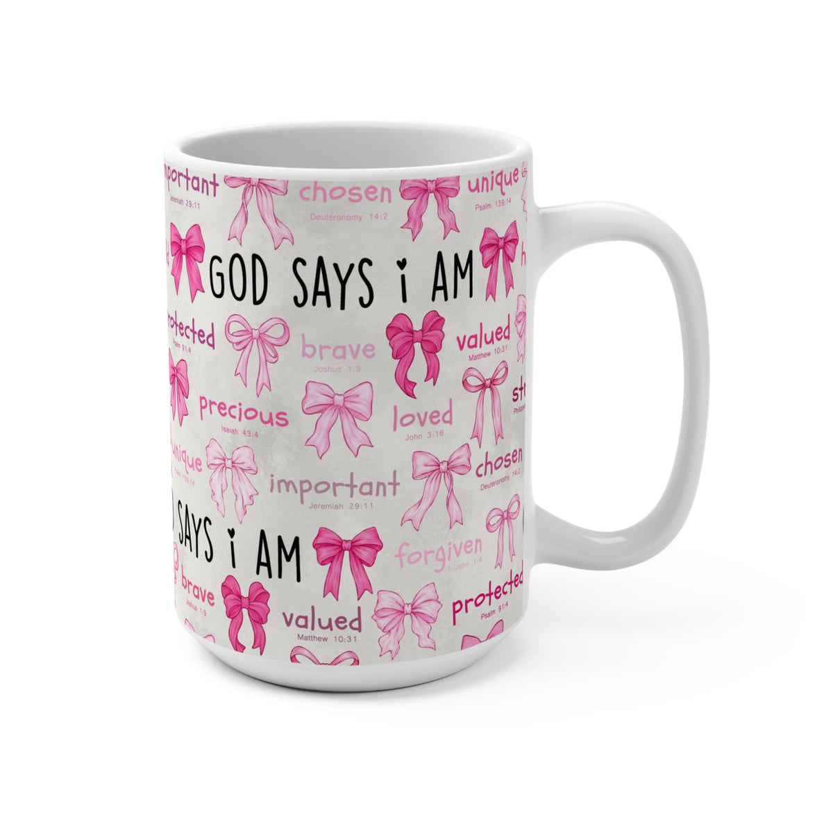 God Says I Am Inspirational Pink Bow Mug