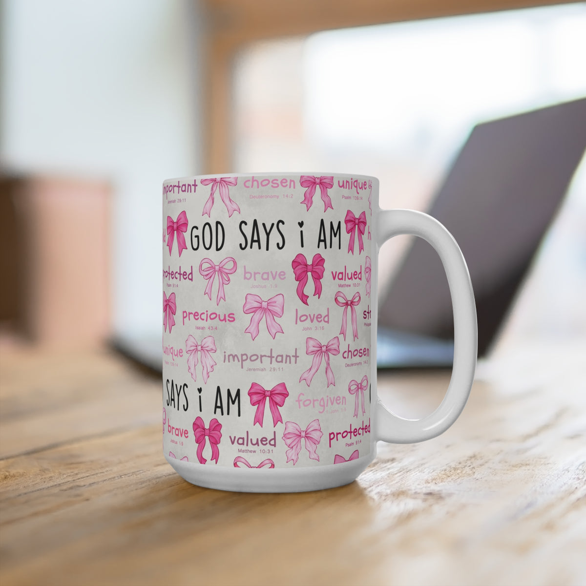 God Says I Am Inspirational Pink Bow Mug